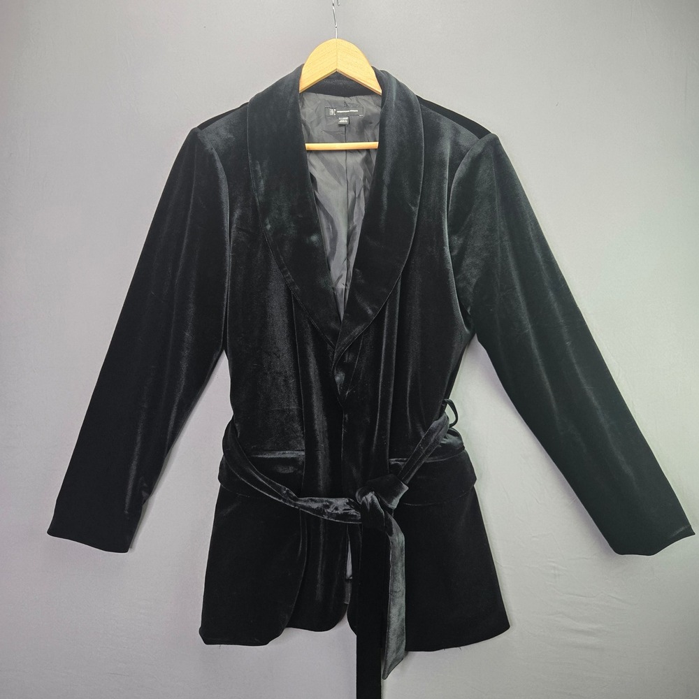 INC Velvet Blazer Jacket XL Black Shawl Lapel Belted Wrap Evening Holiday 3799